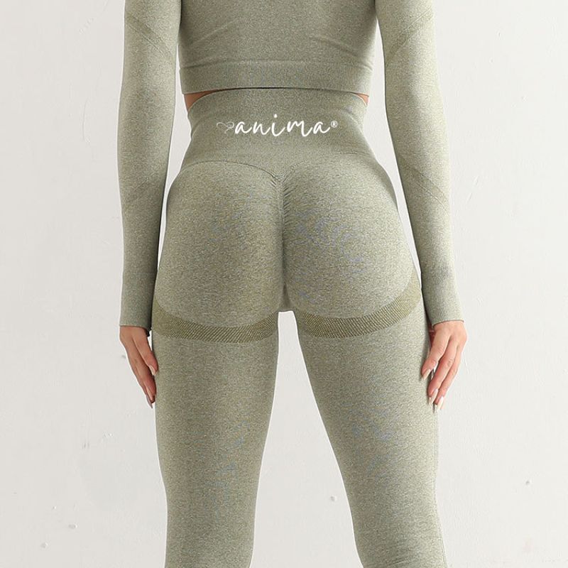Strumpfhose, graugrün, hohe Taille, mit Scrunch-Po-Linie, Größe S – ANIMA