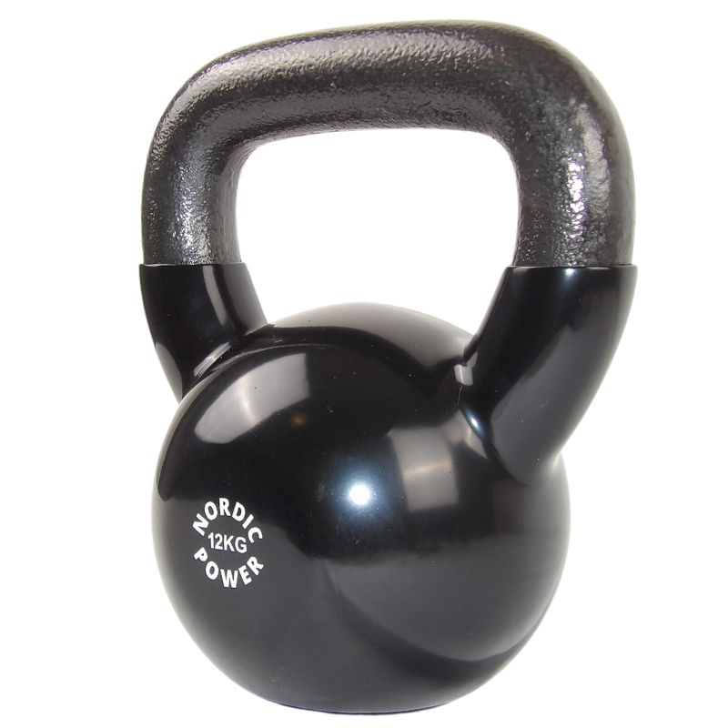 Kettlebell 12 kg. Schwarzes Gusseisen und Vinyl - NORDIC POWER
