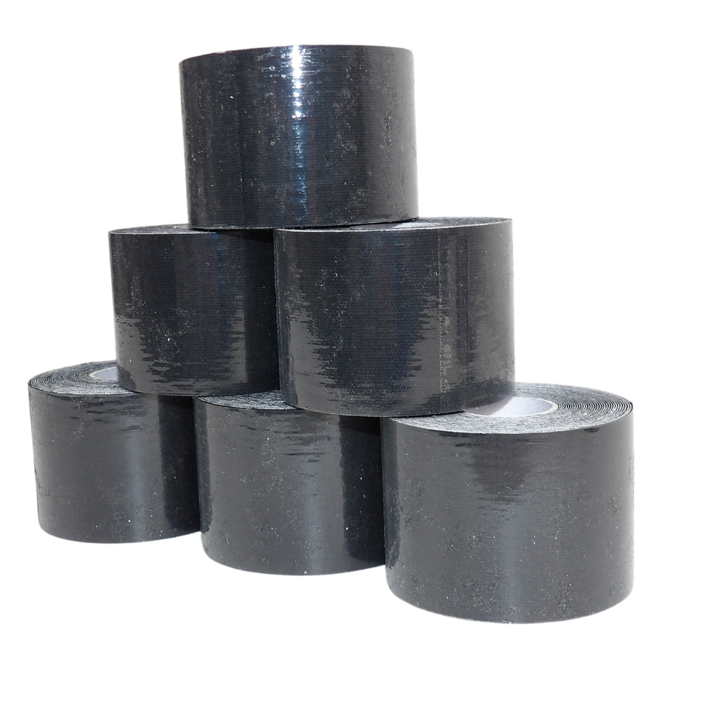 Elastisches Sporttape, 5 cm x 5 Meter, Schwarz - 6 Rollen