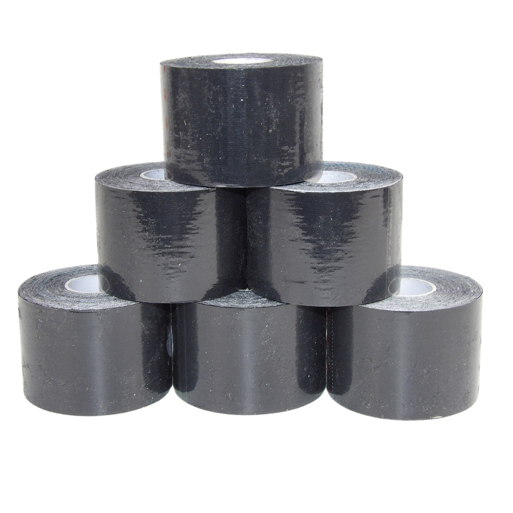 Elastisches Sporttape, 5 cm x 5 Meter, Schwarz - 6 Rollen
