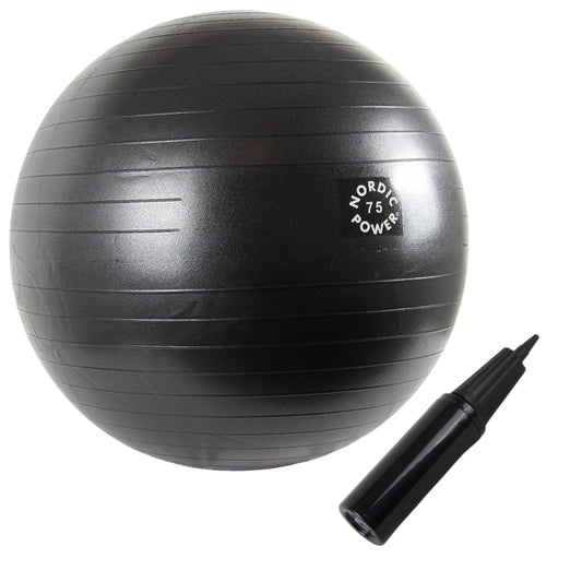 Gymnastikball 75 cm Schwarz, inkl. Pumpe - NORDIC POWER