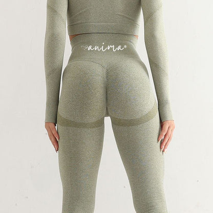 Strumpfhose, graugrün, hohe Taille, mit Scrunch-Po-Linie, Größe S – ANIMA