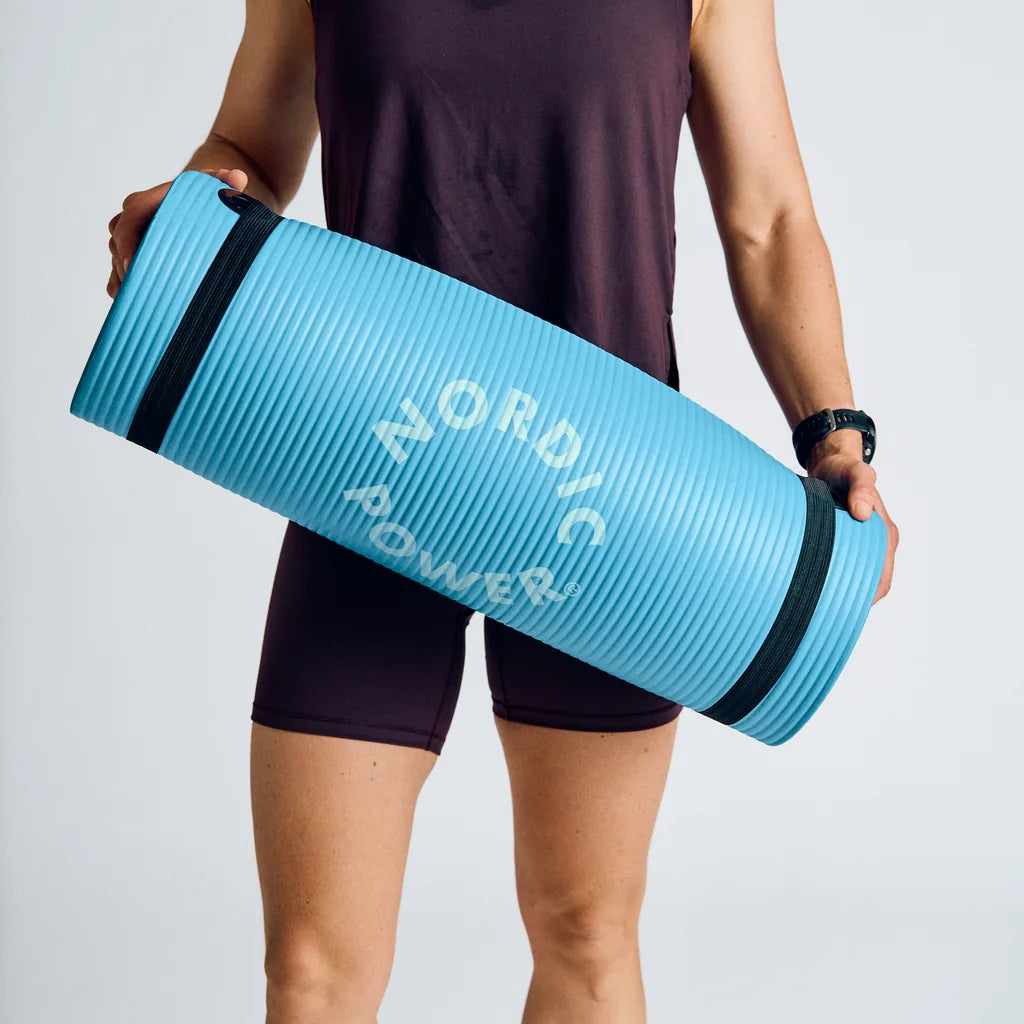 Trainingsmatte Blau 1,5 cm dick, mit Tragegurt - NORDIC POWER