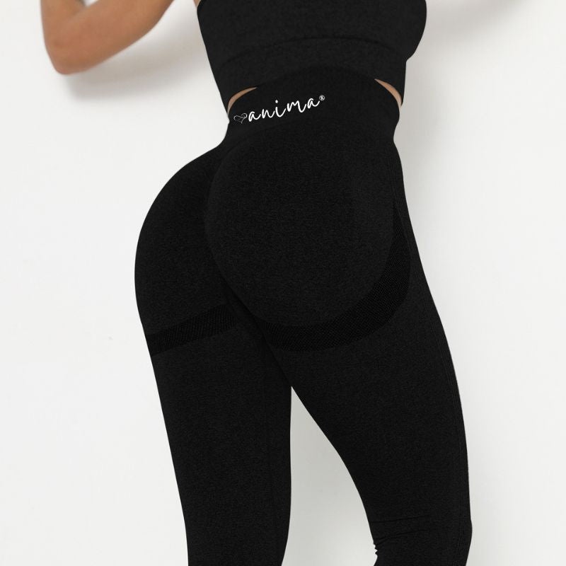 Strumpfhose schwarz mit hoher Taille und Scrunch-Po-Linie, Größe L - ANIMA