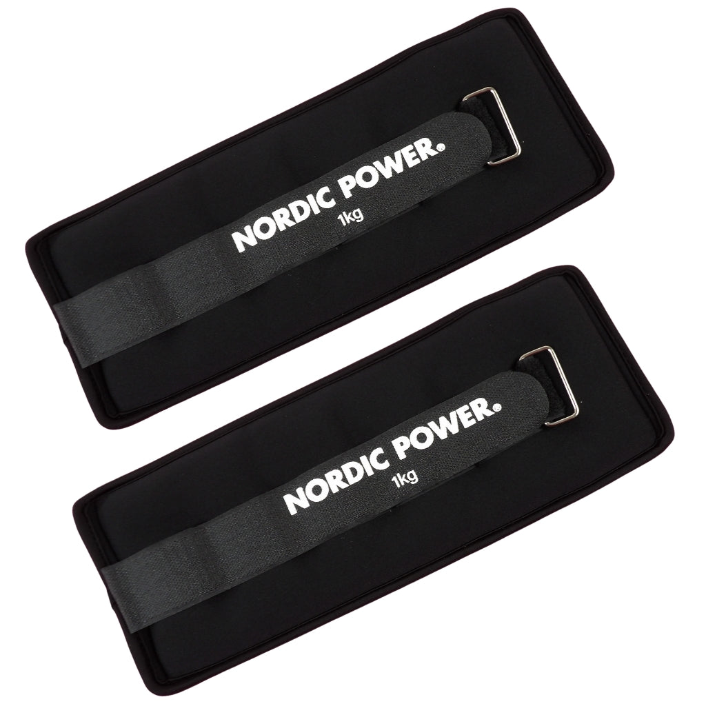 Knöchelgewichte 1 kg. Set, Schwarzes Neopren, 2 Stück - NORDIC POWER