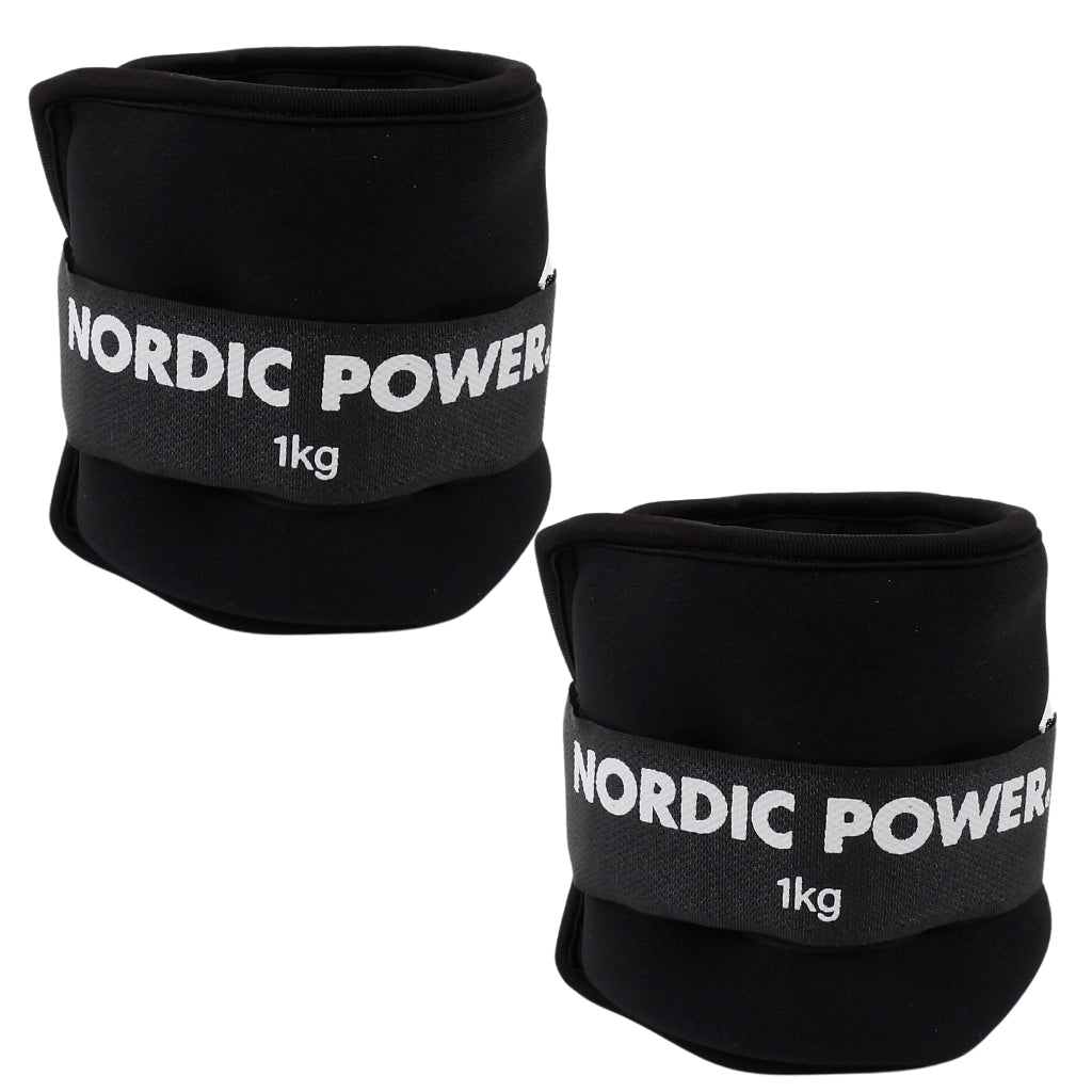Knöchelgewichte 1 kg. Set, Schwarzes Neopren, 2 Stück - NORDIC POWER